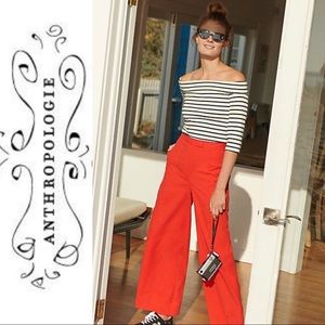 EUC Anthropologie Red/Rouge Poplin Wide-Leg Pants